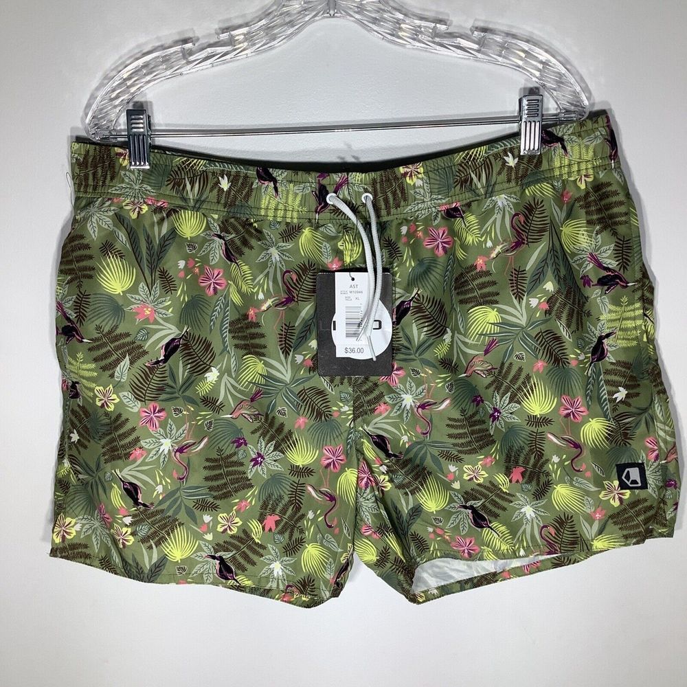 Liquid Mens Swim‎ Shorts Green Floral Size XL NWT